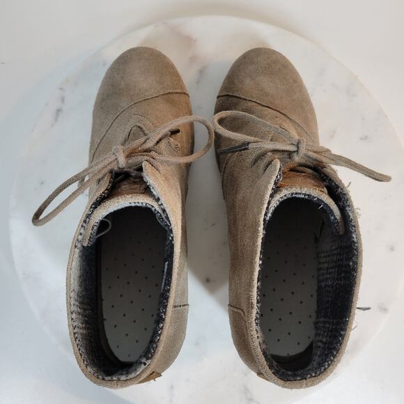 Toms Women's Shoes Size 8.5 Brown Suede Lace-Up Almond Toe Buck Wedges Heels - Picture 12 of 12